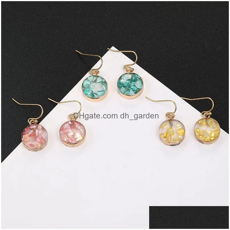 Dangle & Chandelier Fashion Unique Design Resin Stone Dangle Earring For Women Girls Colorf Shell Paper Sequins Round Gold Plating Ho Dhoel