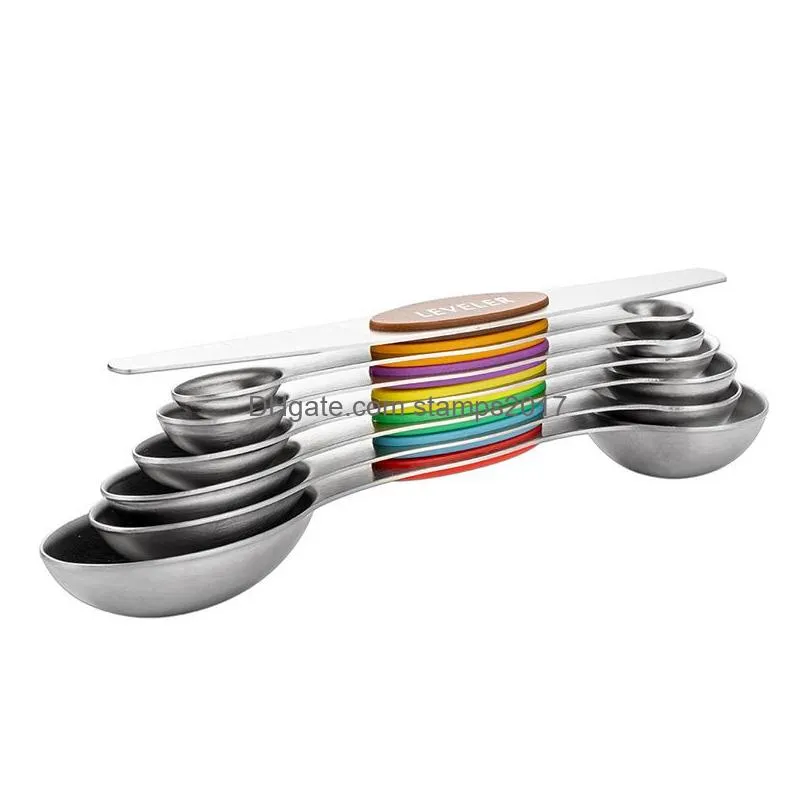 baking tools 7/9 piece set of stainless steel double head with scale scraper strong magnetic measuring spoon