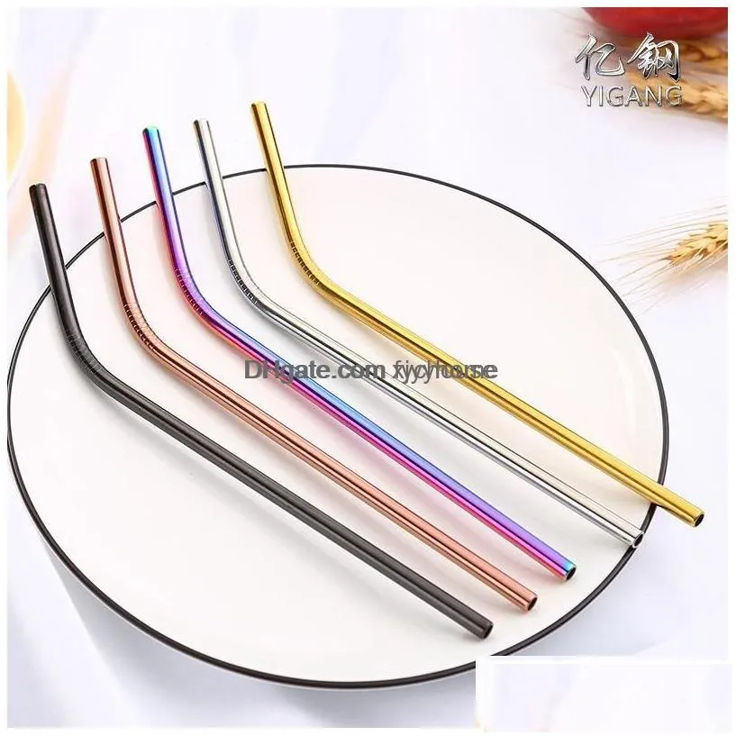 Drinking Straws Drinking Sts 6X215Mm/0.24X8.5Inch 7 Colors Ecofriendly Reusable Metal St Sturdy Straight Bent Stainless Steel Sts Cock Dhph8