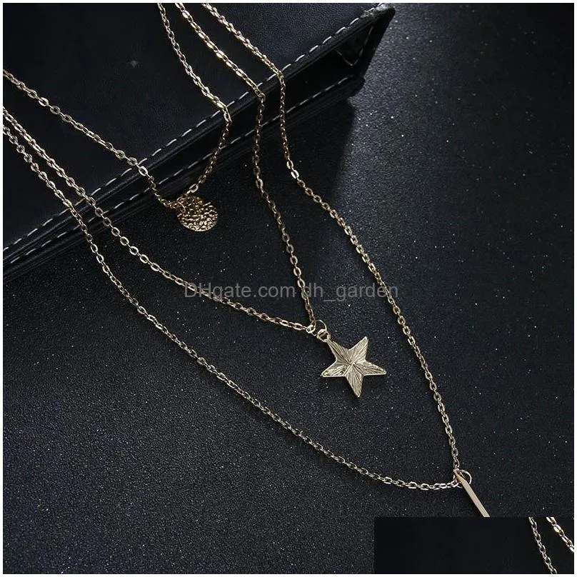 Pendant Necklaces New Fashion Mtilayer Hand Star Charm Choker Necklace For Women Gold Plating Handmade Chain Jewelry Gift Dr Dhgarden Dhnvp