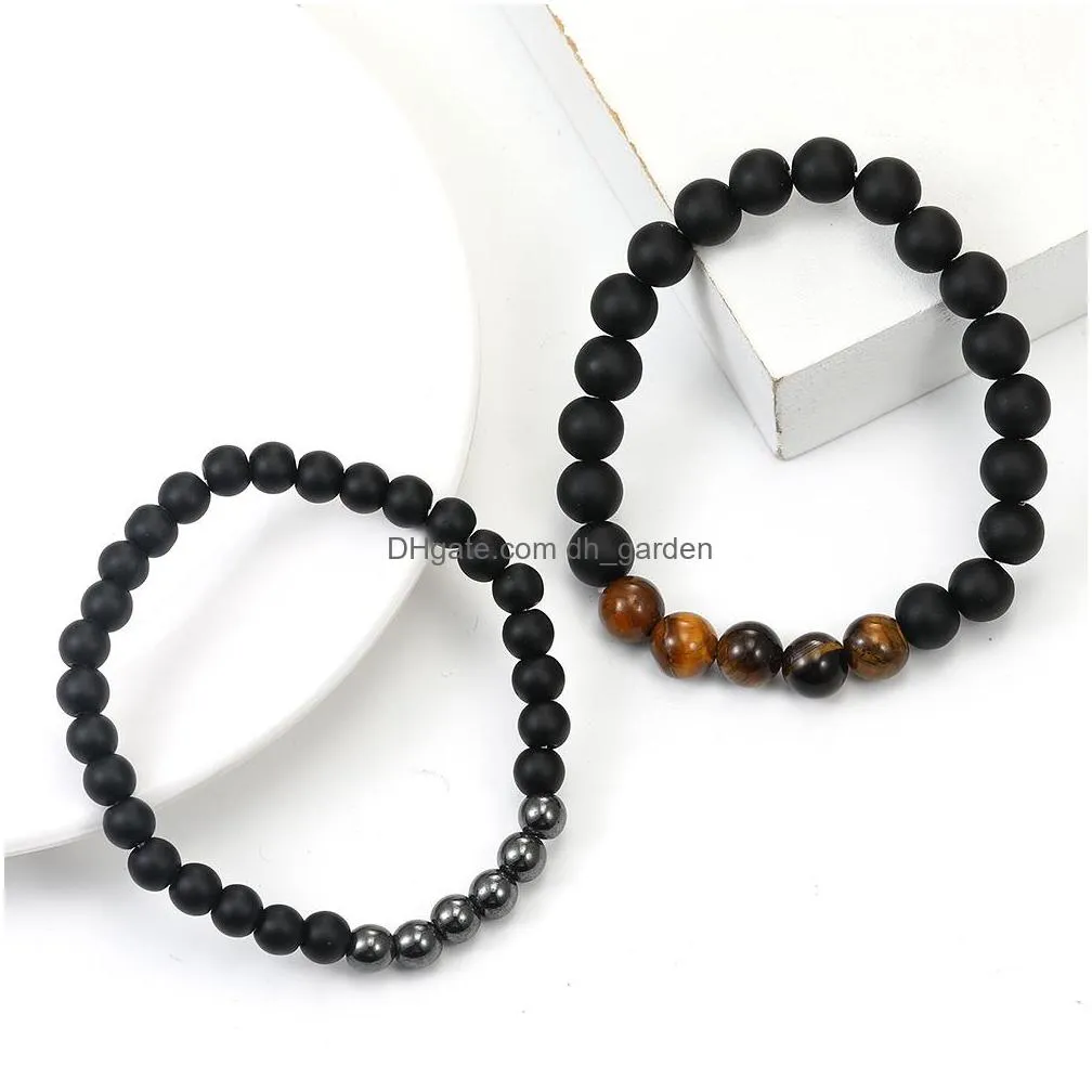 Beaded 2Pcs Set Fashion Handmade Natural Agate Bead Bracelet For Men Women 6Mm 8Mm Stone Energy Elastical Jewelry Gift Drop Dhgarden Dhybd