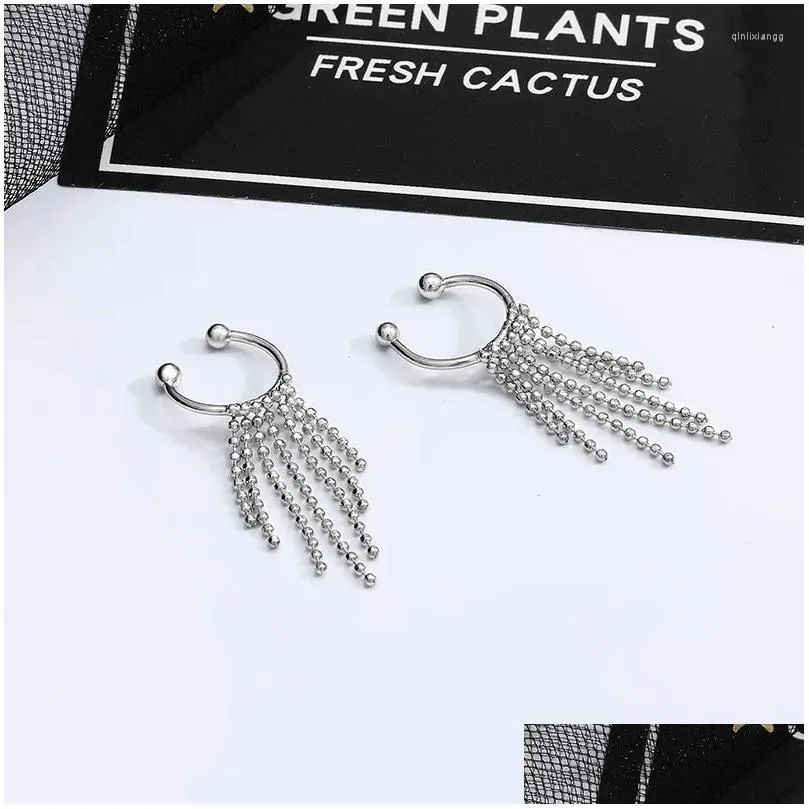 backs earrings 1 pc silver color round bead tassel ear clamp for women girl gift sense of design unique temperament clip fashion