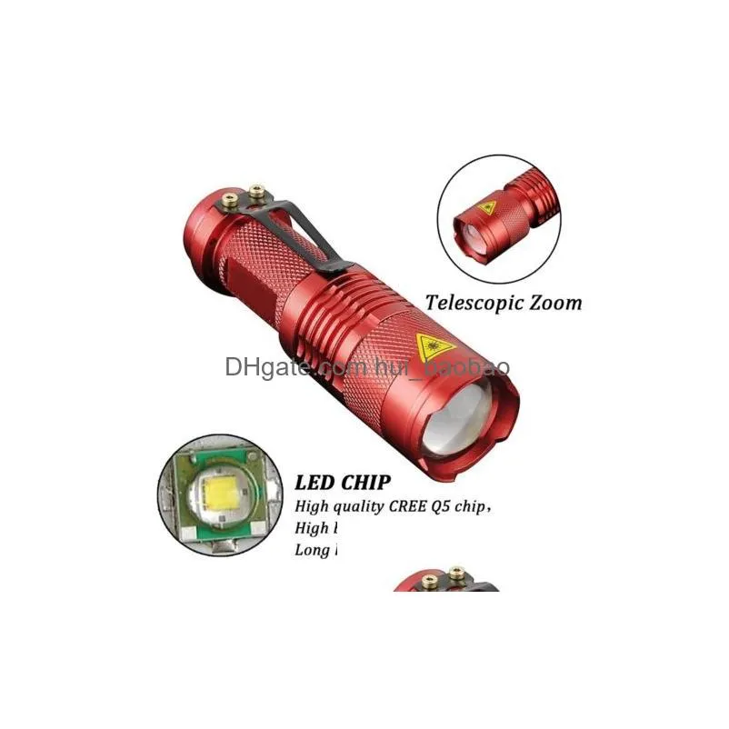 Flashlights Torches Xpe Q5 Led 7W Mini Flashlight Waterproof Adjustable Focus Tactical Zoom Spotligh Lantern Troch Lamp Aa Battery C Dh19R