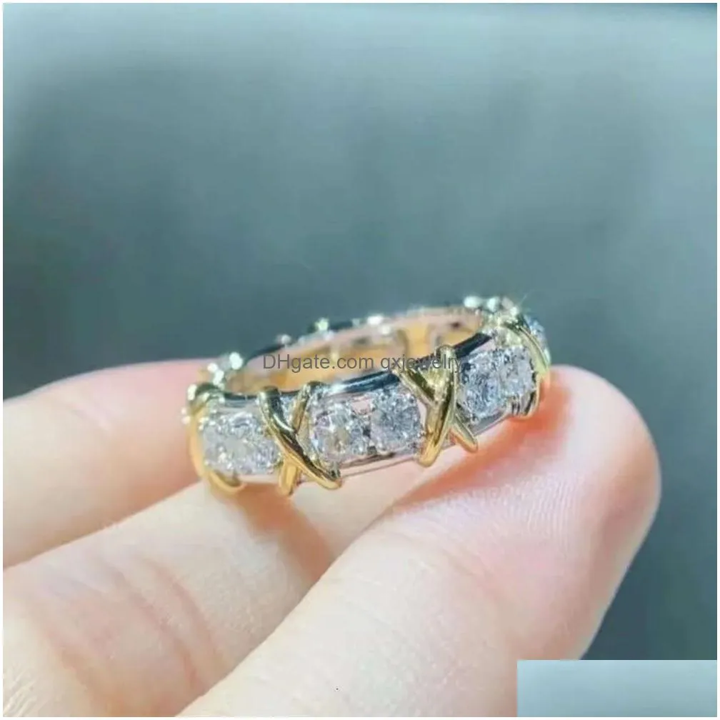 Band Rings Designer X-Shaped Titanium Steel Sier Love Cross Between Diamonds Men And Women Rose Gold Jewelry Couple Ring Gift Drop De Dhgpg