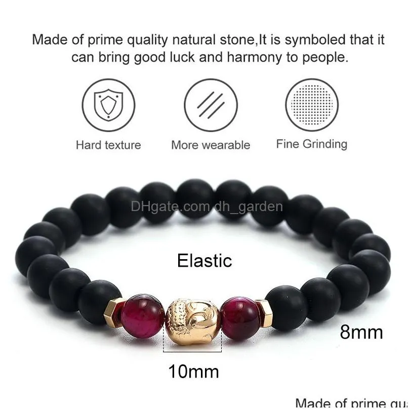 Beaded New 8Mm Black Matte Stone Buddha Life Of Tree Charm Beads Bracelet For Men Handmade Elastic Tiger Eye Amethyst Jewel Dhgarden Dht6T