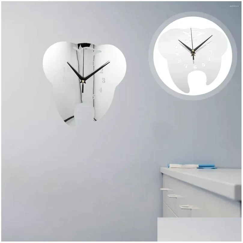 Wall Clocks Unique Tooth-Shaped Mirror Clock Modern Dental Clinic Silent Decorative Office Acrylic Drop Delivery Otmgo