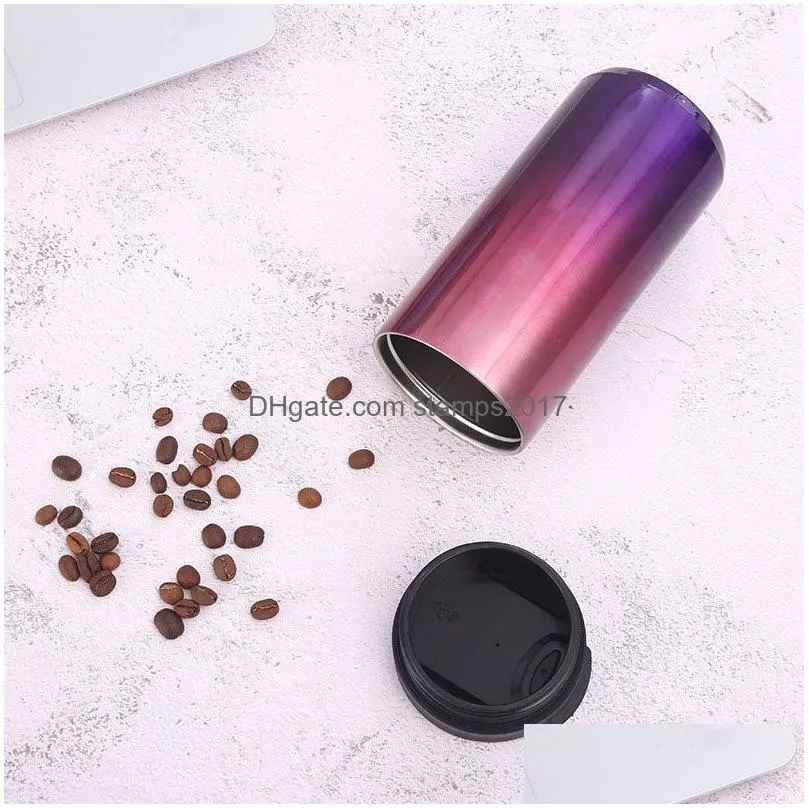 2021 creative gradient color coffee mug 304 stainless steel vacuum flask cup double-layer water tumbler