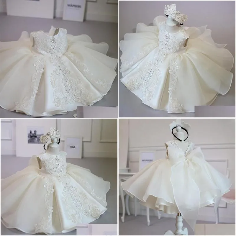 girl`s dresses baptism white ceremony dress girl beading 1st birthday baby elegant princess party christening vestidos