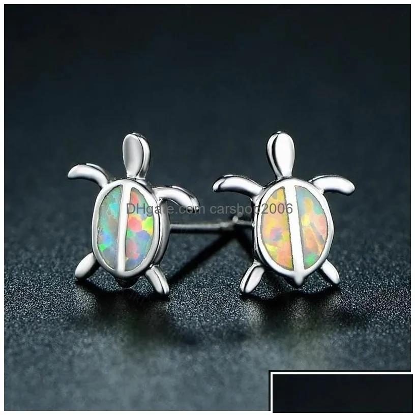 Stud Cute Sea Turtle Creative Lovely Animal Imitation Fire Opal Ear Earring For Women Girl Trendy Jewelry Gift Drop Delivery Earrings