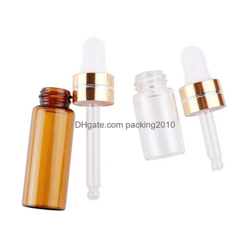 3ml 5ml transparent brown glass plastic dropper bottle portable  oil glass perfume sample test bottle