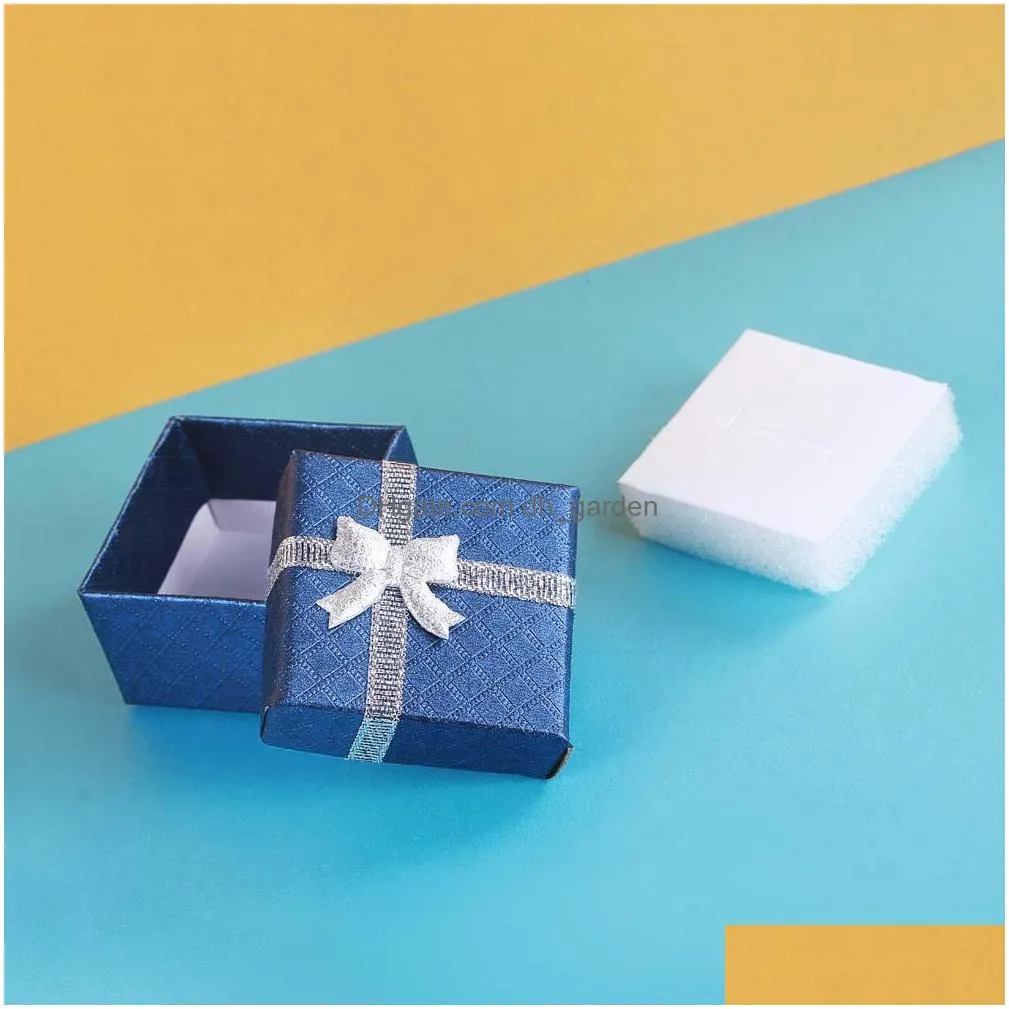 Other Handmade Fancy Paper Cardboard Box For Small Ring Jewelry 464630Mm Blue Color Lovely Gift With Sweet Ribbon Drop Deliv Dhgarden Dh7Qe