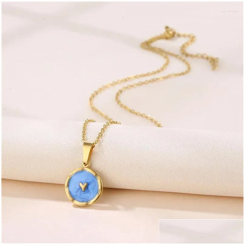 pendant necklaces sweet stainless steel chain classic blue stone necklace for women lady vintage jewelry daily party accessories gifts