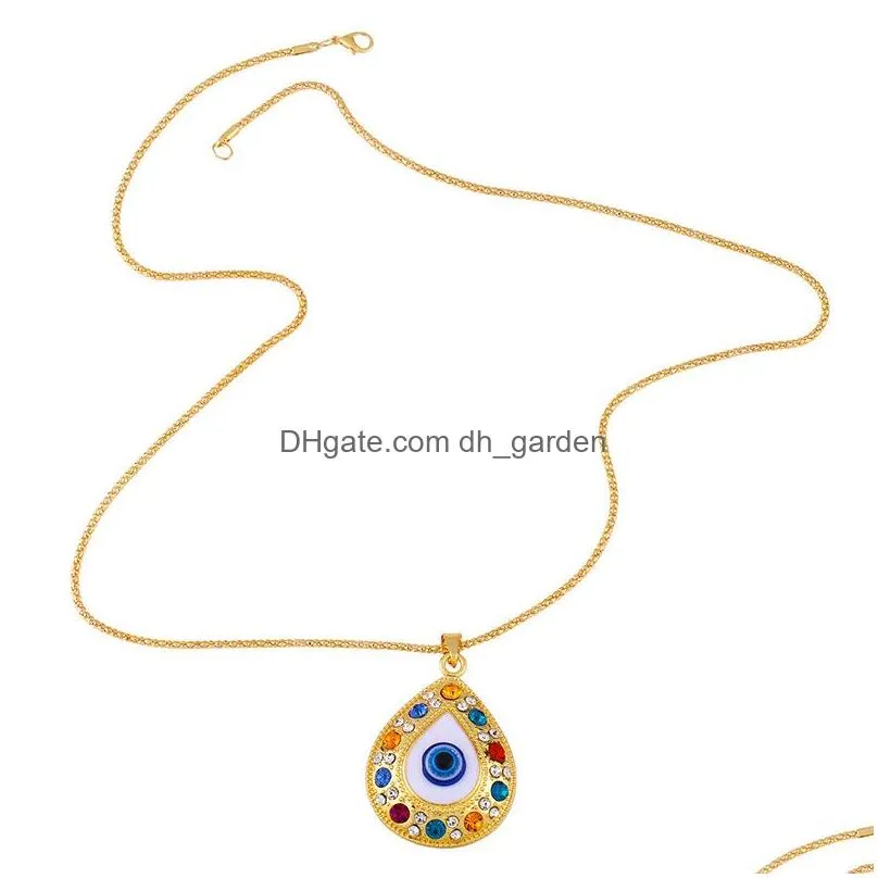 Pendant Necklaces Fatima Hand Pendant Necklace Turkey Evil Blue Eyes Diamond Sweater Chain Hollow Lucky Pendants Adjustable Dhgarden Dhfsq