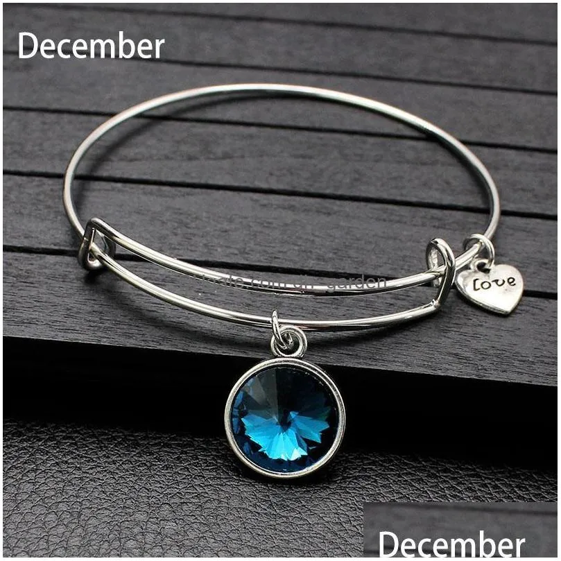 Charm Bracelets Birthstone Sier Color Expandable Wire Bracelet Bangles For Women 12 Colors Diy Bangle Friend Birthday Gifts Dhgarden Dhlby