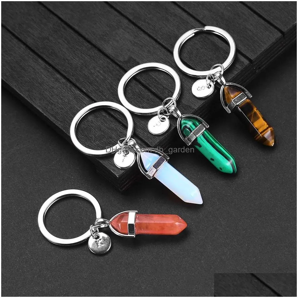 Key Rings Nature Stone Pendant Keyring For Women Men 26 Initial Letter Keychain Healing Crystal Keyholder Fashion Jewelry Drop Delive Dhphh
