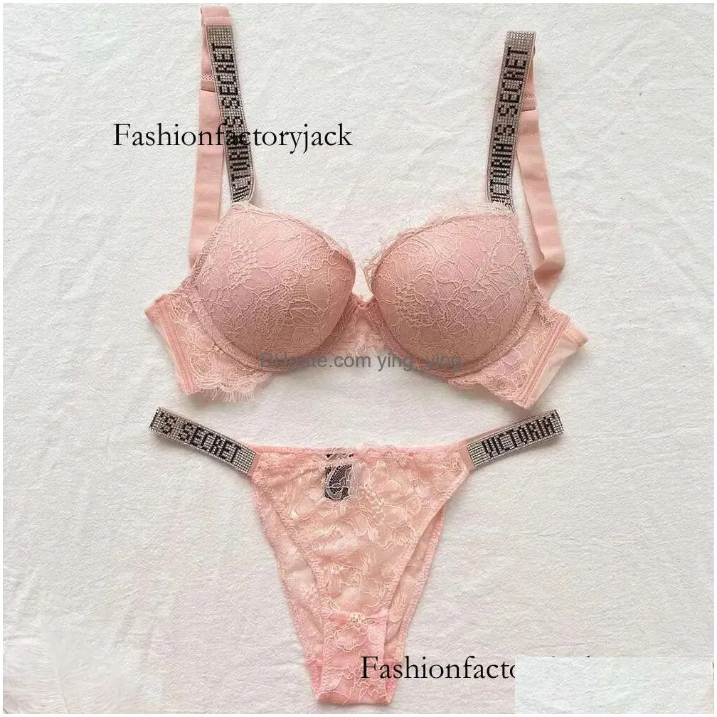 womens panties  letter bra and panty set sexy lace women underwear thong lingerie bra set push up seamless pink gift