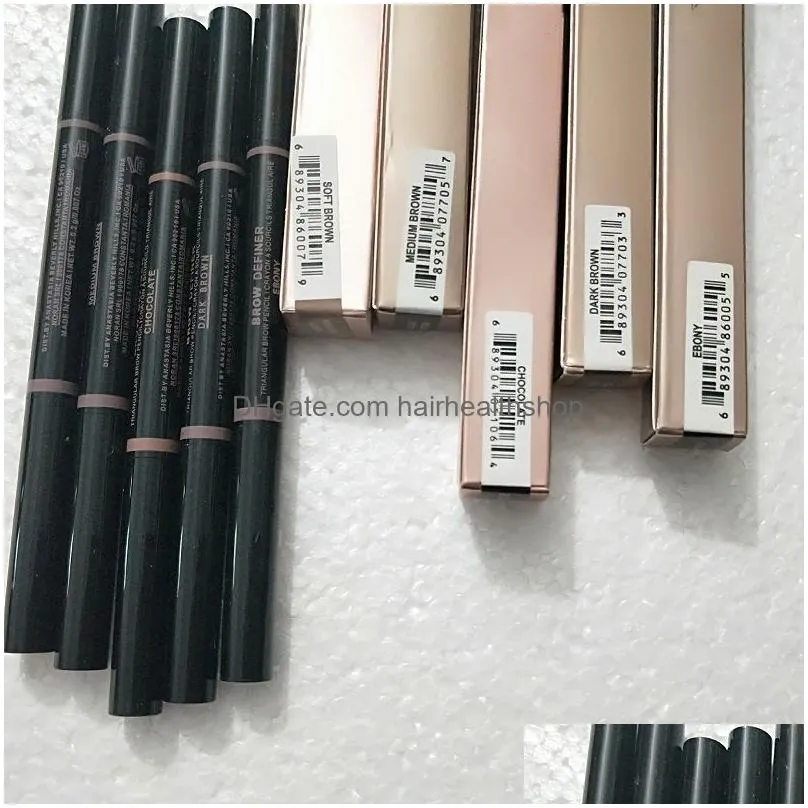 Eyebrow Enhancers Makeup Double Eyebrow Pencil Crayon Ebony Soft Brown Dark Medium Chocolate Drop Delivery Health Beauty Makeup Eyes Dhjxl