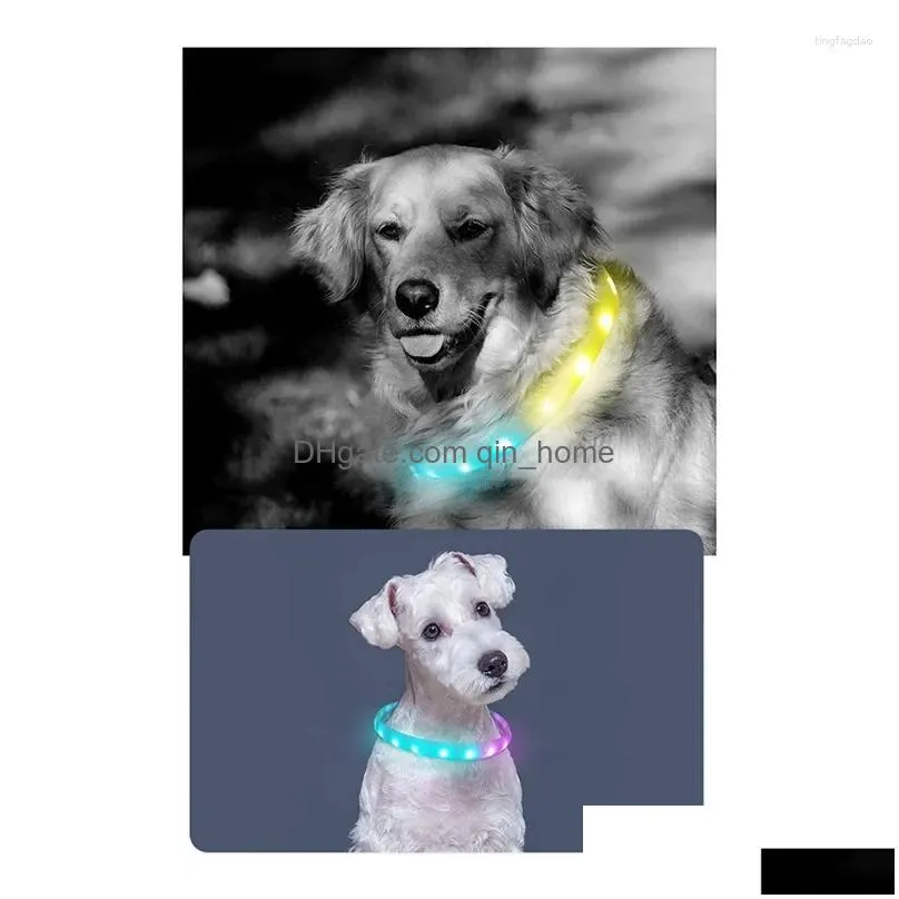 dog collars led colorful light collar cuttable rainproof rechargeable usb safe at night soft silicone ring