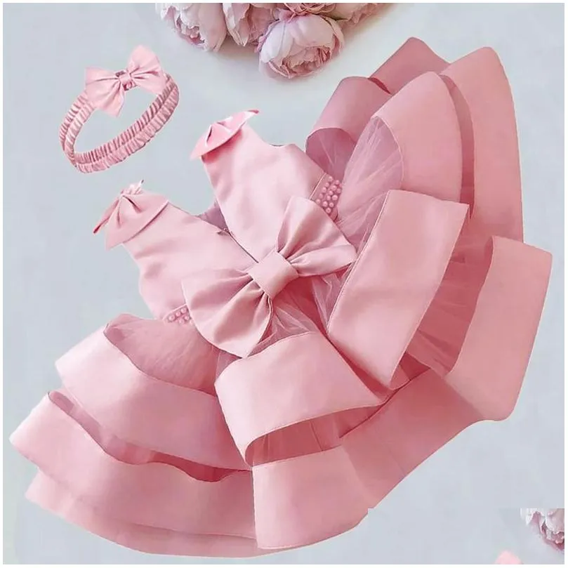 girl`s dresses born baby girl dress1 year 1st birthday party baptism pink clothes 9 12 months toddler fluffy outfits vestido bebes