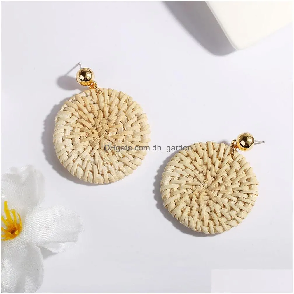 Dangle & Chandelier Trendy Handmade Drop Earrings For Women Wooden St Weave Rattan Round Square Waterdrop Geometry Wedding Dangle Fas Dhr8B