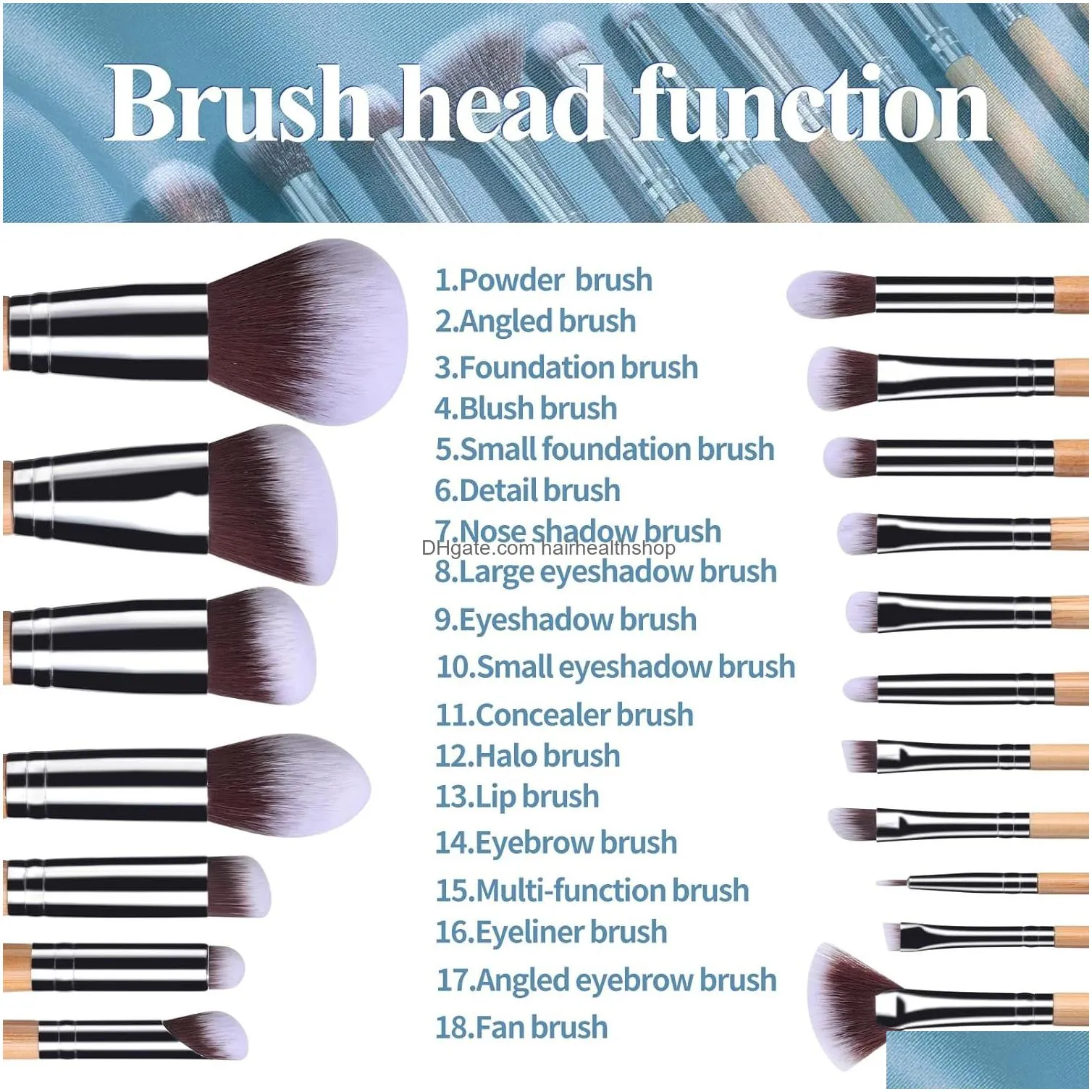 Makeup Brushes Bs-Mall Makeup Brushes Bamboo Premium Synthetic Foundation Powder Concealers Eye Shadows 18 Pcs Brush Set With 5 Sponge Dhfuo