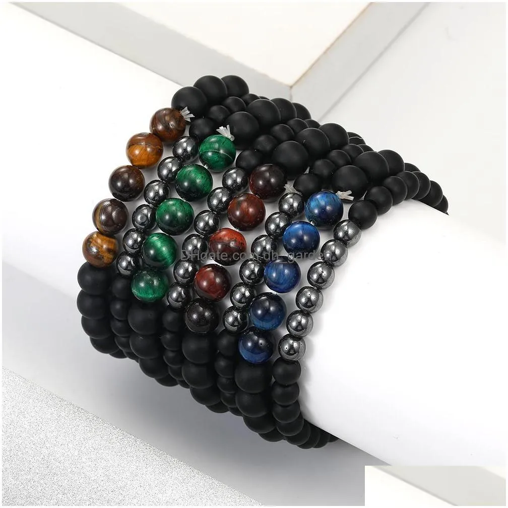 Beaded 2Pcs Set Fashion Handmade Natural Agate Bead Bracelet For Men Women 6Mm 8Mm Stone Energy Elastical Jewelry Gift Drop Dhgarden Dhybd