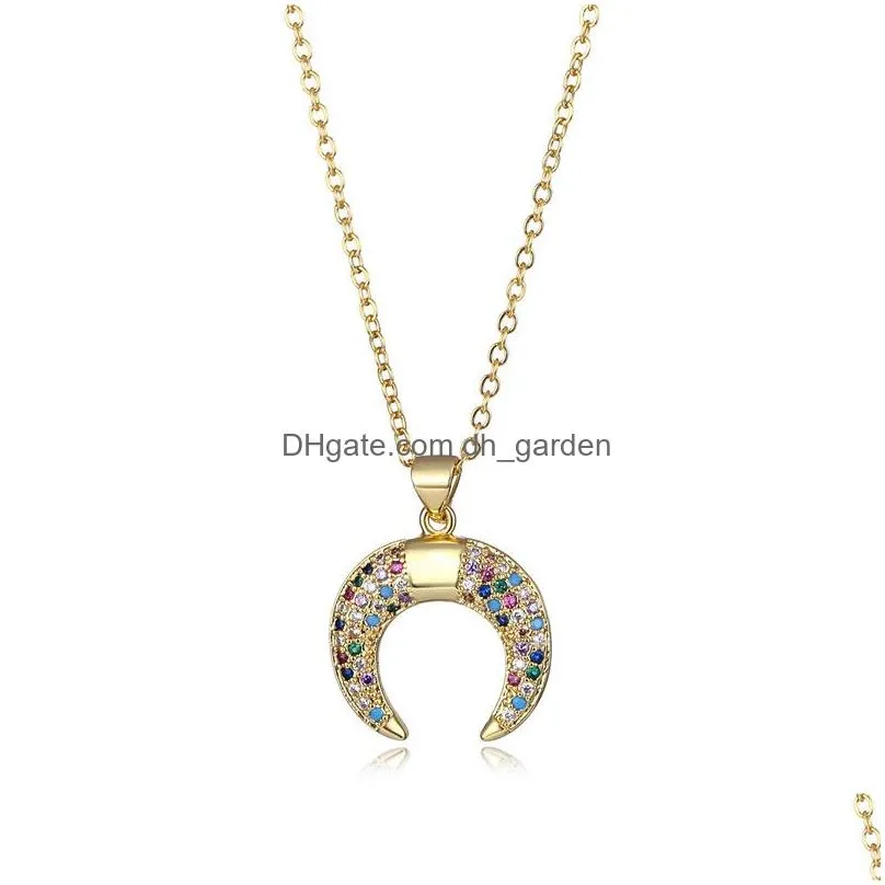 Pendant Necklaces New Arrival Rainbow Cz Moon Pendant Necklace For Women Crescent Zircon Charm Fashion Elegant Jewelry Ladies Gift Dro Dhdqq