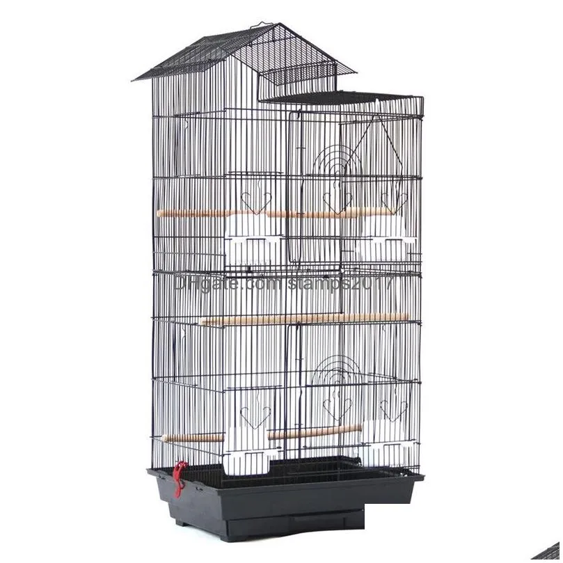large bird cage 39 inch roof top steel wire plastic feeders parrot sun parakeet green cheek finch canary black white cages