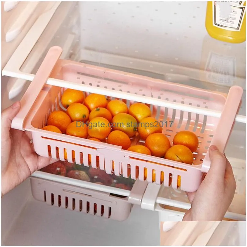 stretchable pull-out refrigerator storage case organizer fridge rack shelf drawer tray refrigerators basket  spacer layer