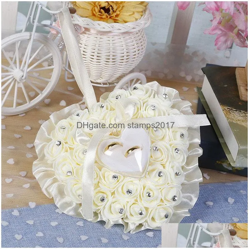 wedding favors ring pillow with transprent box heart design rhinestone decor wedding ring cushion decoration proposal marriage