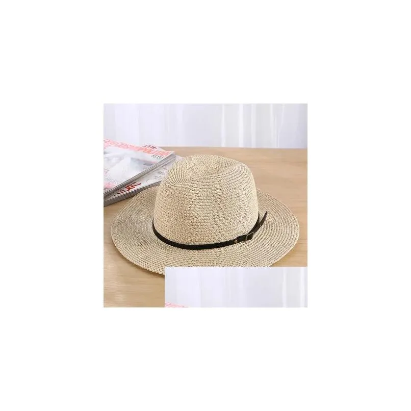 Berets Simple Summer Uni Ribbon Sun Hat Casual Vacation Panama Topper St Women Beach Jazz Men Hats Foldable Chapeau Drop Delivery Otiek