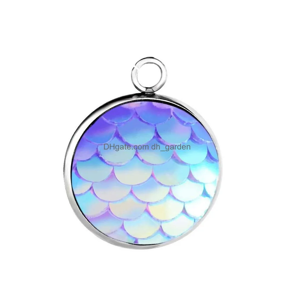 Charms 16Mm Stainless Steel Resin Fish Scales Mermaid Pendants Unique Design Round Charm For Necklace Bracelets Diy Jewelry Making Dro Dhunm