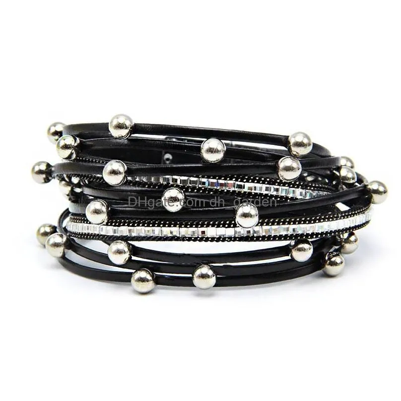 Chain Shinning Punk Mtilayer Beads Wrap Pu Leather Bracelet 5 Colors Bangle Women Design Alloy With Magnetic Clasp Gift Drop Delivery Dheqk