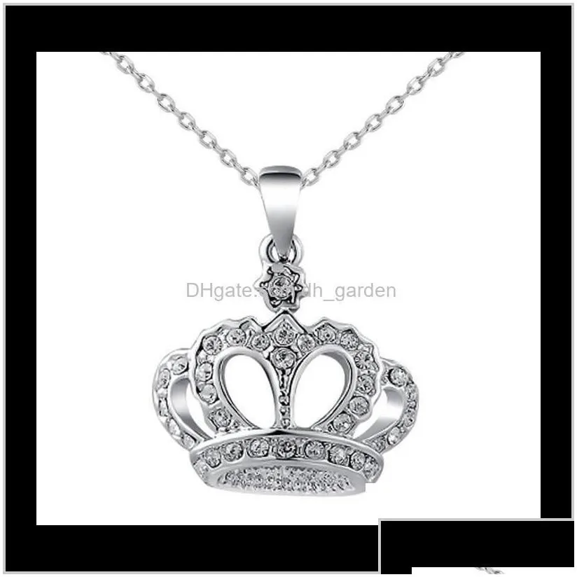  Pendants Drop Delivery 2021 Fashion Gold Plated Crystal Pendant Necklace Rhinestone Crown Wedding Jewelry Bride Women Girls Chain