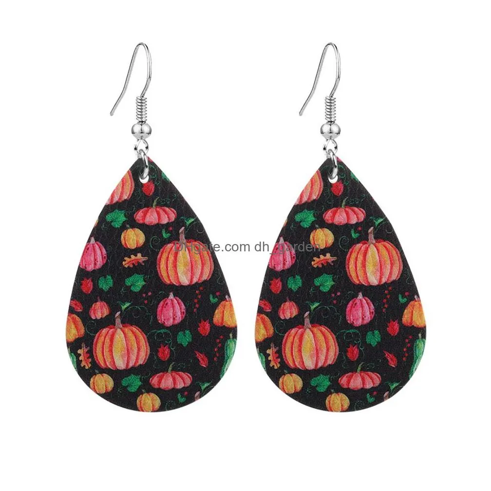 Dangle & Chandelier 2022 Halloween Leather Dangle Earring For Women Creative Hat Skl Ghost Pumpkin Print Teardrop Earrings Dhgarden Dhdde