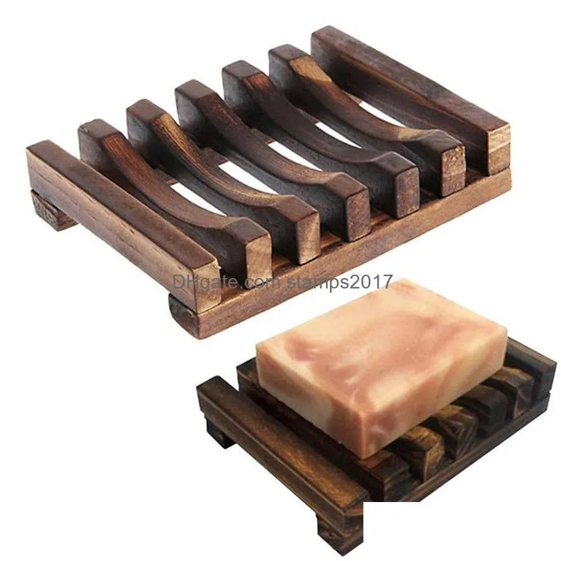 natural wooden carbonized soap dish bamboo tray holder storage soaps drain rack box container for bath shower plate bathroom