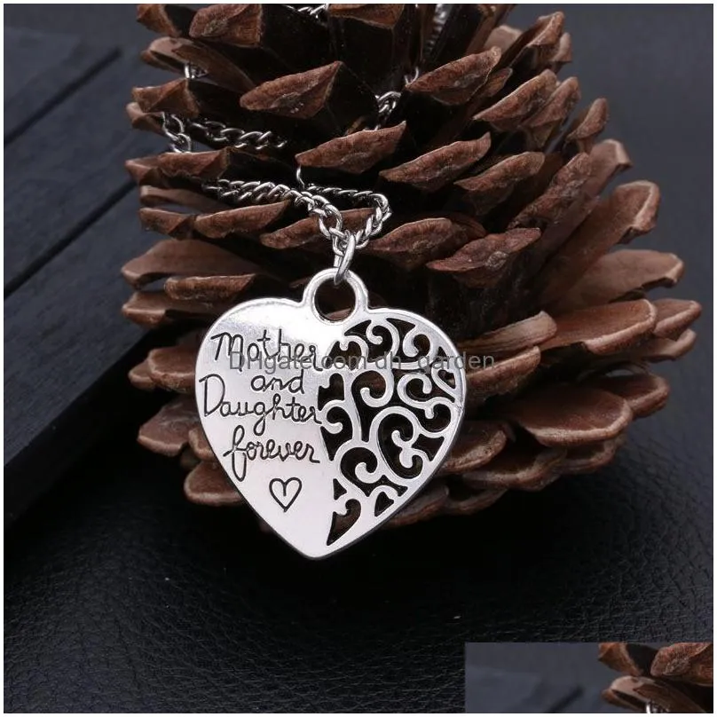 Pendant Necklaces Heart Shape Mom And Daughter Pendants Necklace For Women Adjustable Sier Plating Hollow Chain Jewelry Gift Drop Deli Dhnkh