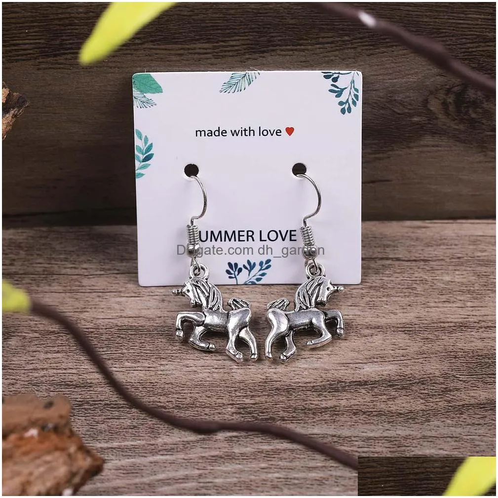 Stud Vintage Sier Horse Elephant Cat Hook Dangle Earring For Women Cute Animal Elk Pendant Earrings Trendy Jewelry With Gif Dhgarden Dhpm1