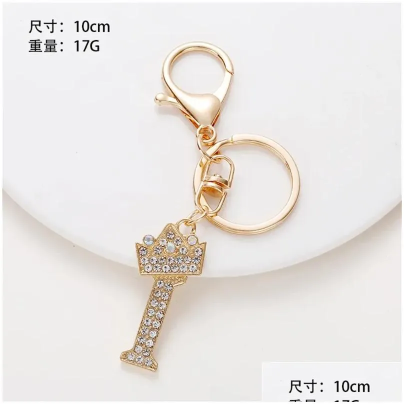 Keychains & Lanyards Keychains Lanyards Luxury Rhinestone Crown 26 Letters Car Keychain Accessories Creative A-Z Initials Gold Keyrin Otzdp