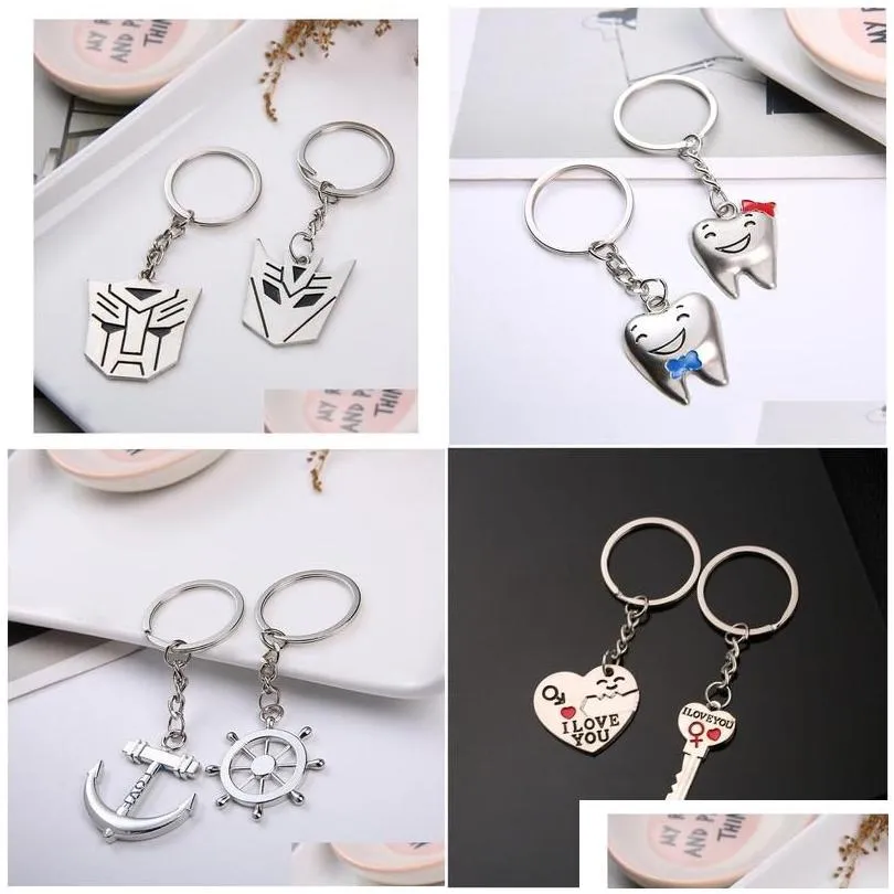 Keychains Lanyards Couple Keychain Creative Metal Transformers Hanging Ring Gift7301903 Fashion Accessories Othkz