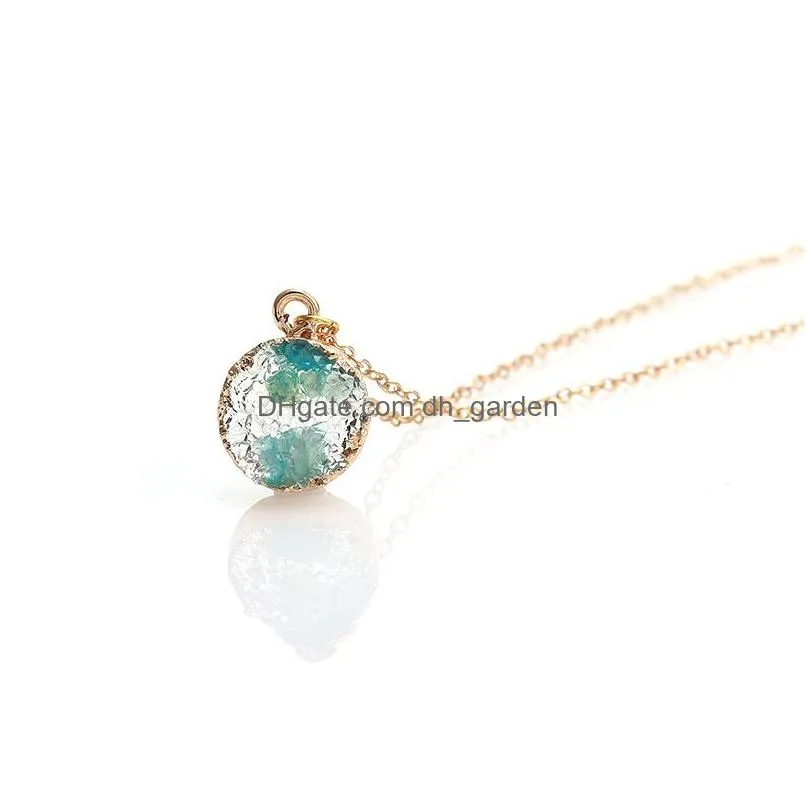 Pendant Necklaces New Arrival Round Druzy Resin Stone Pendant Choker Necklace For Women Fashion Gold Adjustbale Chain Jewelry Gift Dro Dhtcd