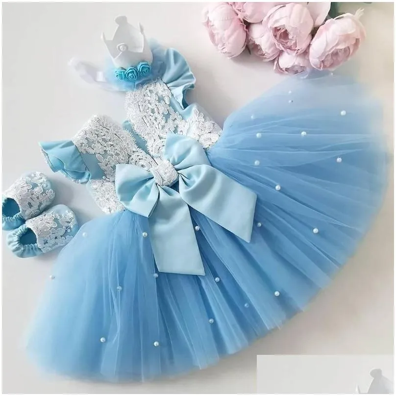 girl`s dresses baby girls dress summer cute bownot princess birthday party 1 year tutu gown toddler infant christening clothing