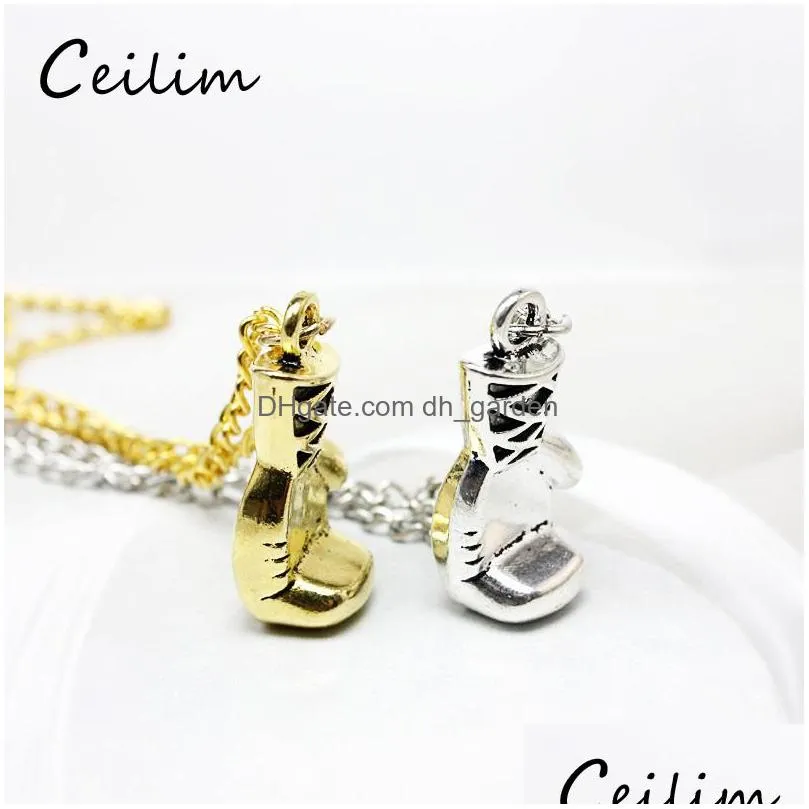 Pendant Necklaces Fashion Sport Jewelry Mini Boxing Glove Necklace Alloy Gold Sier Color Cute Cool Pendant Mens Necklaces Ch Dhgarden Dhsmx