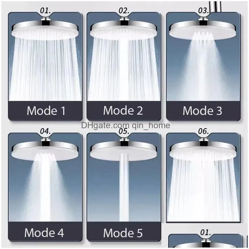 bathroom shower heads large flow supercharge rainfall ceiling mounted head silver 6 modes abs thicken high pressure accessories 231205