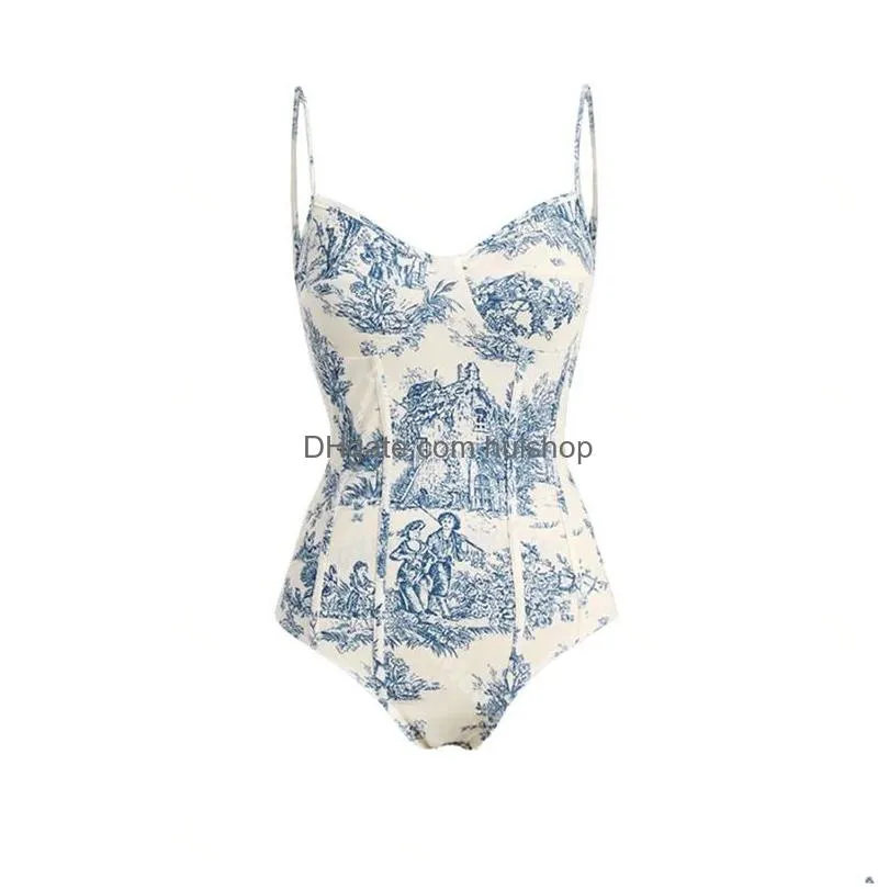 women printed bathing suit vintage padded swimwear ins women dress for travel green swimming suit