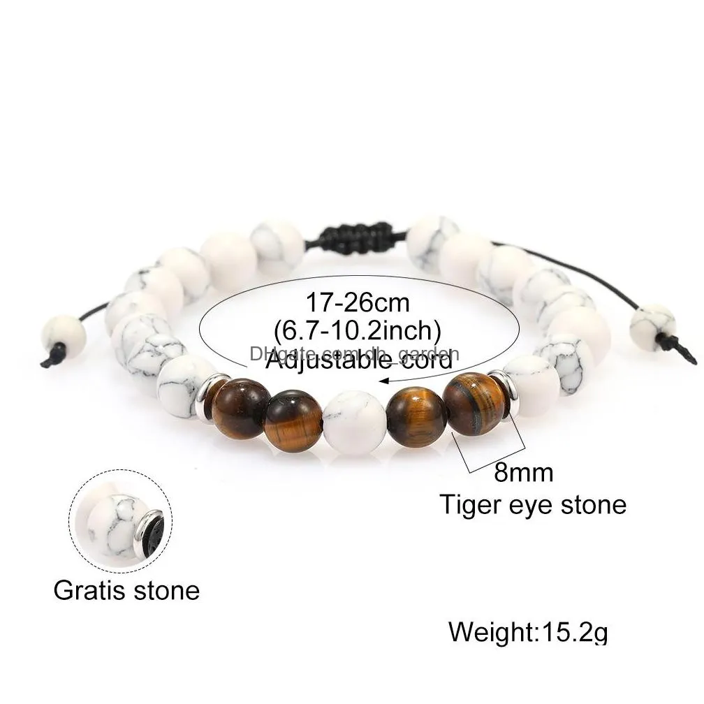 Beaded 8Mm Handmade White Agate Black Natural Lava Rock Stone Beads Chakra Bracelets For Men Women Fashion Elastic Healing Dhgarden Dhq9M