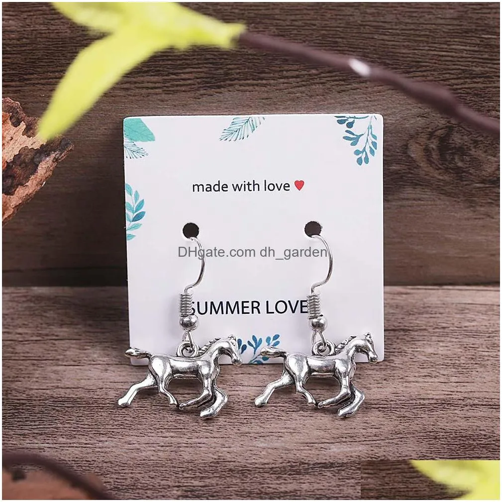 Stud Vintage Sier Horse Elephant Cat Hook Dangle Earring For Women Cute Animal Elk Pendant Earrings Trendy Jewelry With Gif Dhgarden Dhpm1