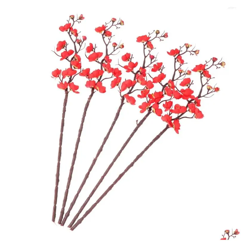 decorative flowers 5pcs 60cm artificial plum blossom fake home wedding decoration (red)