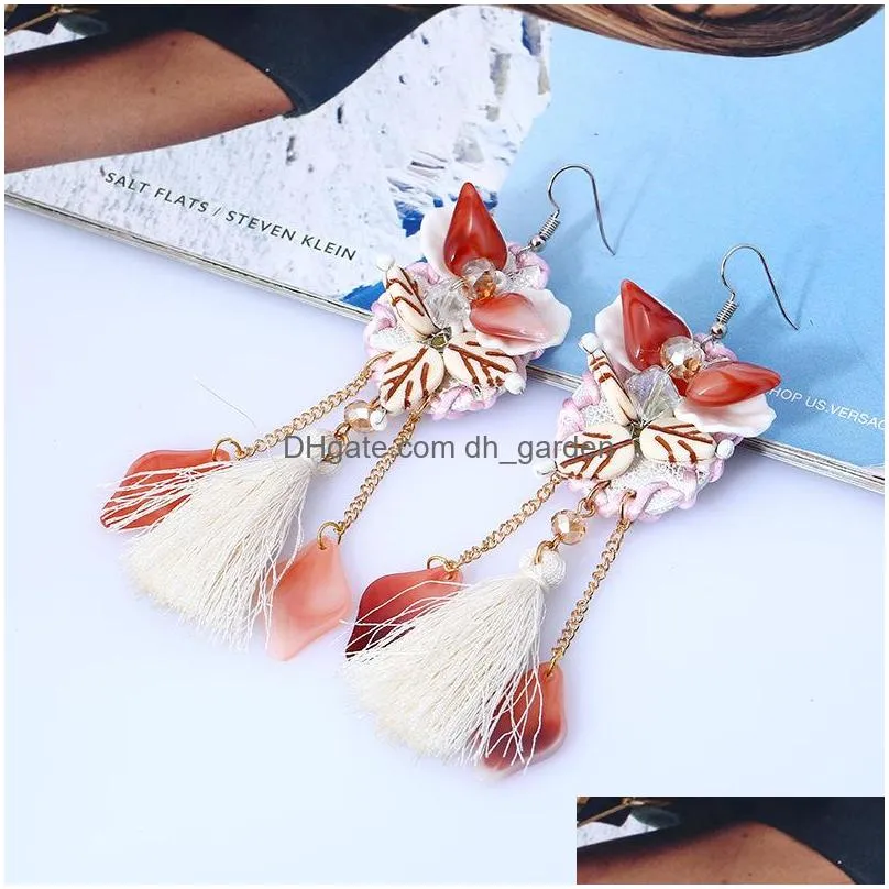 Dangle & Chandelier Long Tassel Earrings Bohemian Bead Rhinestone Shell Earring Ethnic Sweet Flower Boho Dangle Drop Earing Dhgarden Dhsyc