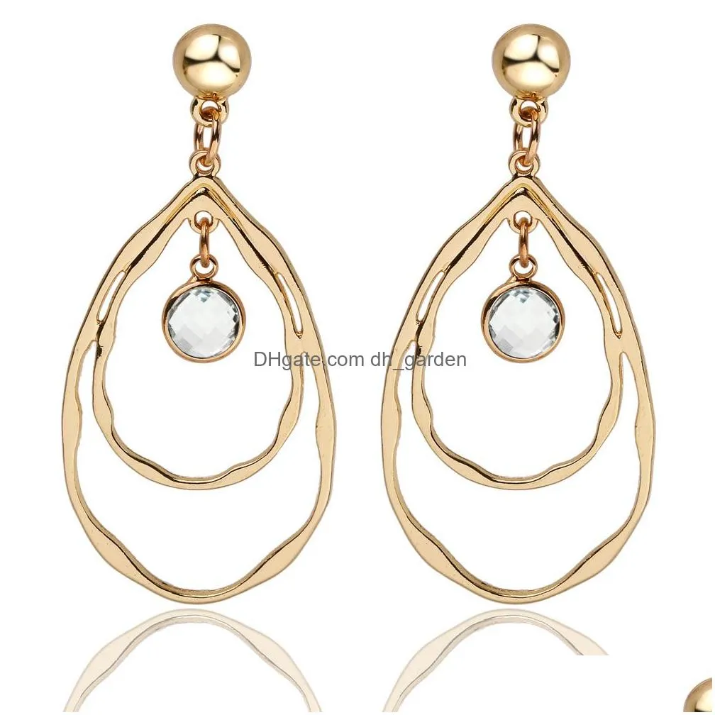 Dangle & Chandelier New Fashion Gold Color Double Hollow Big Waterdrop Dangle Earrings For Women Girl Small Round Crystal Drop Jewelr Dhhwy